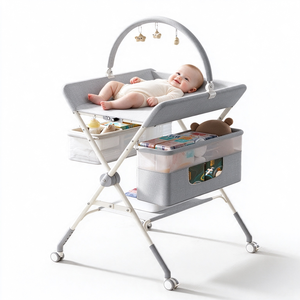 Faltbarer Mobiler Baby-Wickeltisch, Multifunktionale Neugeborenen-Pflegestation mit Aufbewahrungskörben für Massage und Badepflege - Product Image 1