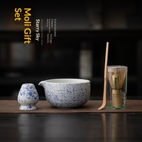Ensemble de matcha en céramique à motifs ciel étoilé de style japonais avec support pour chasen, cuillère à matcha, bol - Accessoires pour cérémonie du thé, boîte cadeau