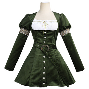 Robe médiévale pour femme, tenue de cosplay, velours vert, style gothique, costume de fantaisie, tenue de fête d'Halloween - Product Image 1