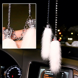 <b>Car</b> Mink Fur Pendant Rhinestone Encrusted Rearview Mirror <b>Ornament</b> Decorative Accessory White Fur Tassel Hanging Decor China - Product Image 5