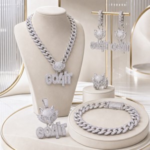 Maßgefertigte Iced-Out Panther-Buchstaben-Anhänger-Halskette Hip-Hop Kubikzirkonia Messing-Schmuckset für Damen und Herren - Product Image 2