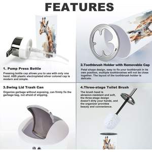 Juego de accesorios de baño de jirafa de acuarela de 6 piezas, acabado cromado de acero inoxidable cepillado níquel, incluye toallero de baño - Product Image 5