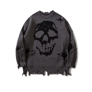 <span class=keywords><strong>Pull</strong></span> tricoté surdimensionné déchiré à manches longues pour homme, style gothique Y2K grunge, streetwear, unisexe, personnalisé OEM - Product Image 1
