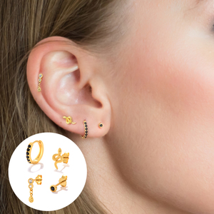 ROXI Vente en gros de bijoux pour femmes et filles : Ensemble de boucles d'oreilles clous serpent plaqué or, créoles et manchettes d'oreille - Product Image 3