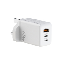 Chargeur OEM GaN 65W UK de haute qualité avec 1 port USB-A et 2 ports Type-C, adaptateur secteur rapide PD3.0 UKCA avec OTP OVP pour téléphone portable et ordinateur portable