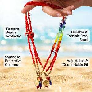 Collier artisanal d'été en perles Miyuki, étanche, en acier inoxydable, avec pendentif pièce Saint Benoît - Product Image 1