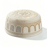 Topi Kufi Islami Bordir Pria, Topi Sholat Muslim Katun Premium, Topi Bermotif Geometris yang Bernapas untuk Ramadhan & Idul Fitri