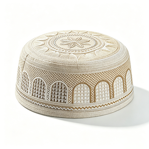 Chapeau Kufi islamique brodé pour homme, bonnet de prière musulman en coton de qualité supérieure, topi respirant à motif géométrique pour le Ramadan et l'Aïd - Product Image 6