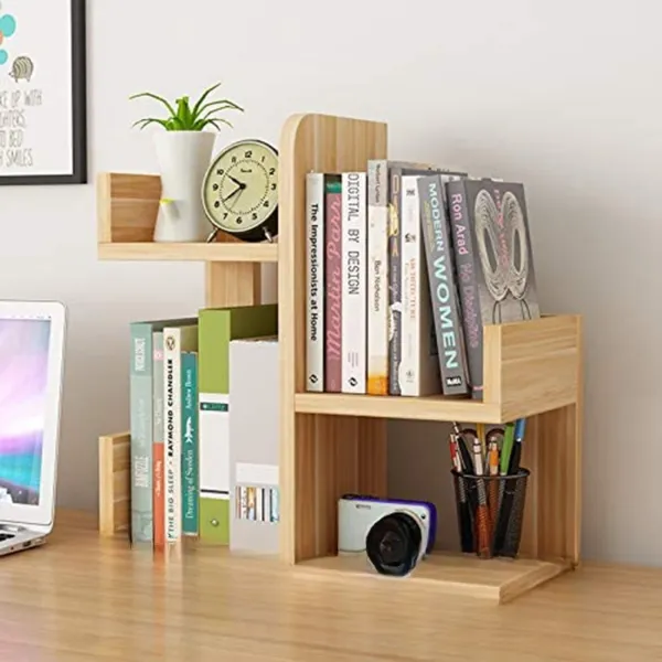 Creative Office Desk Organizer Book Shelf Bamboo Wood Desk Accessories