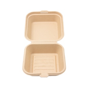 Hot Sale Disposable Degradable Pulp Lunch Box Bento Cake Burger Box Square Packaging Takeaway Box