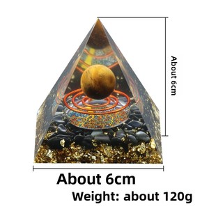 Boule de cristal naturelle de 6 cm, ornement pyramidal poli, enveloppé de gravier et d'un anneau en acier, feuille d'or - Product Image 5