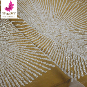 HY2107 Luxury French Shiny Beaded Sequin Bridal <strong>Lace</strong> <strong>Heavy</strong> Glitter Wedding Tulle Dress <strong>Fabric</strong> - Product Image 6