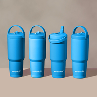 Nouvel Arrivage Gobelet isotherme 40oz avec poignée et couvercle à paille, Bouteille d'eau réutilisable en acier inoxydable, Mug de voyage