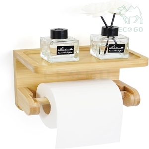 Modern Bamboo Bathroom Organizer Wall Mounted Storage Display <b>Racks</b> Rolling Toilet Paper Holder Stand - Product Image 1