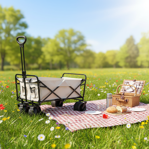 Chariot utilitaire à cadre métallique pour sorties en famille, chariot de jardin, chariot de plage portable, chariot de camping pliable à 4 roues, chariot à roulettes OEM - Product Image 5