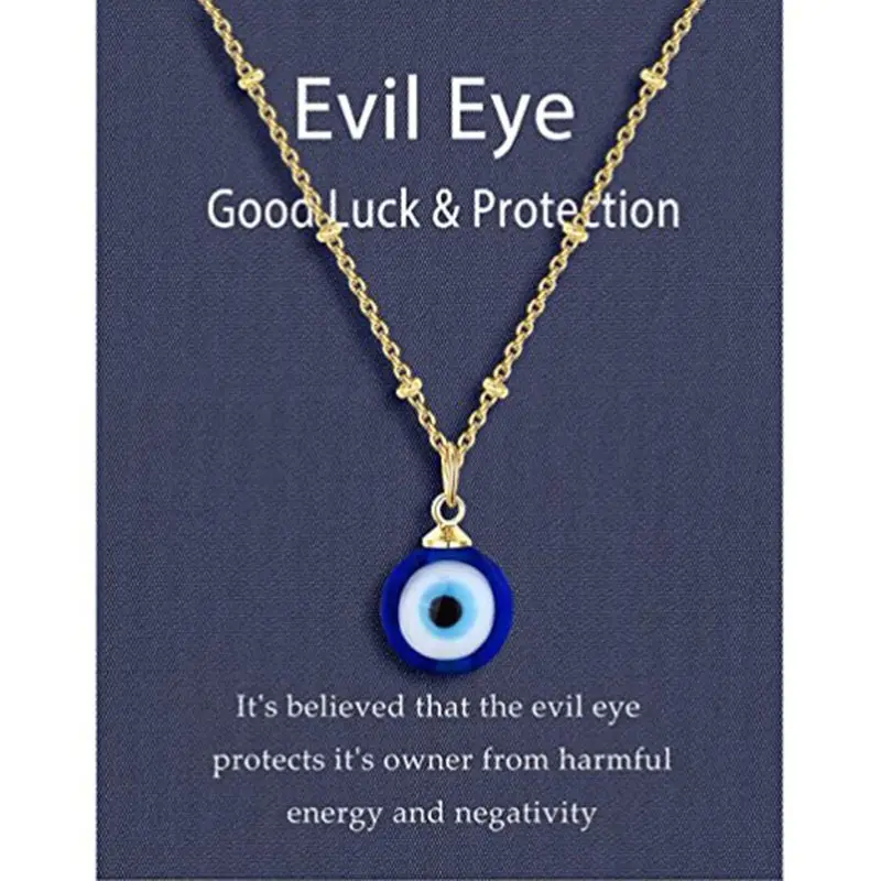 Acrylic Round Beads Blue Evil Eyes Pendant Necklace For Women Men Gold Color Link Chain Chocker Jewelry Lucky Accessories