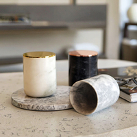 Vente en gros d'usine, pot à bougie en marbre et granit écologique fait main, couvercle doré, décoration pour la maison, restaurant, mariage
