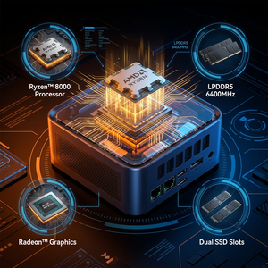 R5-6600H R7-6800H R7-8745HS มินิพีซีรองรับ16GB DDR4 512GB SSD <span class=keywords><strong>Windows</strong></span> <span class=keywords><strong>10</strong></span>ใช้ในธุรกิจจอแสดงผลแบบเงียบ4K 60Hz มินิพีซี - Product Image 2