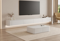 Meuble TV Suspendu en Bois Massif et Table Basse : Combinaison Murale Moderne et Simple pour Petit Espace