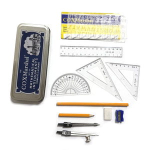 Boîte de géométrie en métal noire de qualité supérieure 13 pièces CoxMarshal pour les élèves du primaire - Product Image 4