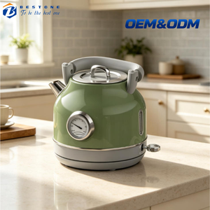 Bouilloire électrique rétro en acier inoxydable 1,7 L, sans fil, avec thermomètre, pour la maison - Product Image 1