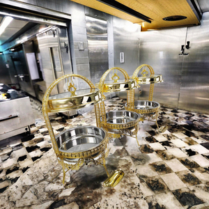 9L Oro Colgando Tapa con bisagras Plato de frotamiento Cobre de lujo Olla caliente Mariposa Acero inoxidable Catering Calentador de alimentos Gas Buffet Metal - Product Image 5