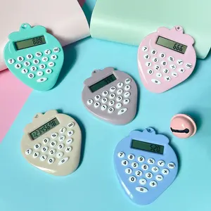 Kleine Schattige Aardbei Calculator Siliconen Knop Neem Uw Computer Mee Voor Het Leren Van 8-Cijferige Display Calculator