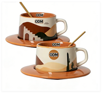 Ensemble de soucoupe de tasse à café en céramique jetable moderne avec motif de dessin animé 220ml Design Sense Niche