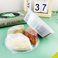 Gobelet à sauce jetable de 150 ml en PP transparent de qualité alimentaire à 3 compartiments avec couvercle à charnière pour vinaigrette et gelée