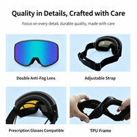 Masque de ski personnalisé OEM, grand cylindrique, double couche, coupe-vent, anti-buée, protection UV400, design OTG, protection contre les chocs, bande élastique réglable