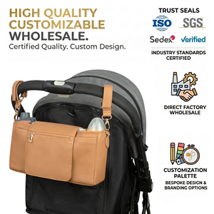Organizador de Cochecito de Bebé Personalizado de Cuero Vegano con Portavasos, Organizador de Cochecito, Bolsa de Pañales <span class=keywords><strong>para</strong></span> Mamá - Product Image 1