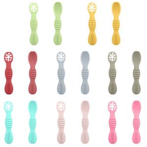 Cuchara y Tenedor de Silicona Redondos de Dos Etapas, Modernos, Personalizados, Libres de BPA, Ecológicos, de Grado Alimenticio, para la Alimentación de Bebés - Product Image 4