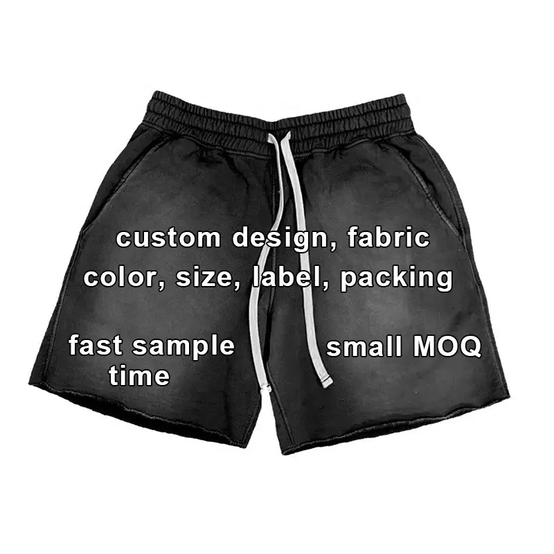 Shorts masculino casual de alta qualidade, short de algodão terry francês, shorts de lavagem com ácido personalizados, de alta qualidade, cor roxa, ideal para homens, 2024