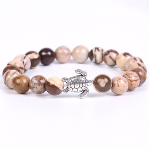 Braccialetti Elastici con Perline in Pietra Naturale e Ciondolo Tartaruga Marina Argentata, Braccialetti in Pietra Lavica, Occhio di Tigre e Turchese, OEM - Product Image 5