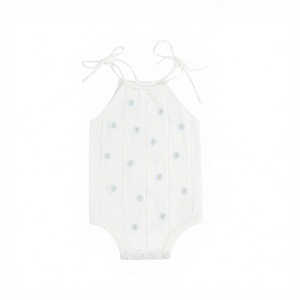 Combinaison-pyjama unisexe en coton tricoté décontracté QingXin, bleu ciel, motif marguerite, avec fermeture boutonnée, printemps-automne, vente en gros - Product Image 2