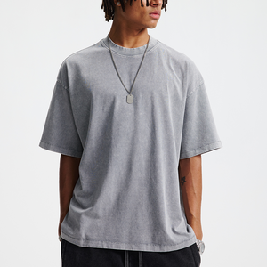 Men's 275gsm Retro Acid Stone Washed Cotton Oversize <b>Tshirt</b> Vintage T-shirt Custom Dtg Puff print HeavyWeight T Shirt For Men - Product Image 1