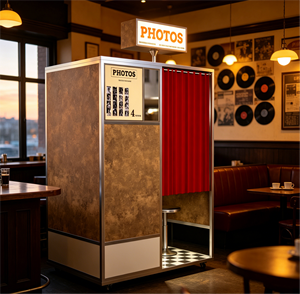 Photomaton en bois au design rétro avec écran tactile et imprimante, taille personnalisable, complet pour location de mariage - Product Image 6