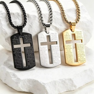 Collana con ciondolo a croce cava religiosa, in acciaio inossidabile, con versetto biblico della Preghiera <span class=keywords><strong>del</strong></span> Signore, regalo per uomini e ragazzi - Product Image 1