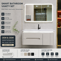 Meuble-lavabo de salle de bain d'hôtel moderne haut de gamme avec miroir LED, unité flottante de luxe, mobilier étanche, design personnalisé