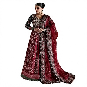 New Trend Maroon Pakistani Party Wear Dress Heavy Embroidered Bridal Anarkali Gown Luxury <b>Wedding</b> Lehenga Flared Maxi Frock - Product Image 1