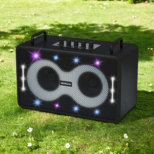 Altavoz de Karaoke de cuero de madera Retro grande con asa Caja de sonido inalámbrica de luz RGB Unidad de audio de alta calidad de graves fuertes - Product Image 5