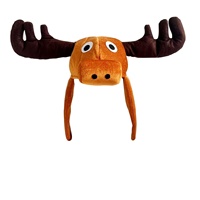 Chapeau en peluche amusant de cerf de dessin animé, style carnaval européen et américain, motif élan marron, fait main, 100% polyester, toutes saisons, 2025
