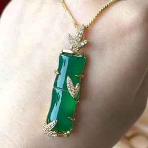 New retro style cats eye stone pendant steadily tall bamboo necklace simple jade pendants