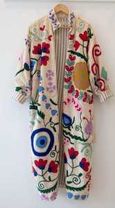 เสื้อคลุมกิโมโนปักลายสัตว์แบบซูซานี ผ้ากำมะหยี่เนื้อนุ่ม น้ำหนักเบา ระบายอากาศได้ดี ผ้าฝ้ายสไตล์โบโฮ เสื้อคลุมยาวสำหรับฤดูหนาว ของขวัญสำหรับเธอ - Product Image 1