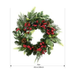 Guirnaldas y Coronas Navideñas de Bayas Rojas Artificiales Ecológicas de 24 Pulgadas, Personalizadas al por Mayor - Product Image 1