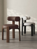 Chaise de salle à manger mobile en bois massif et cuir rembourré, style rétro français médiéval, dossier simple, luxe léger, mobilier de maison