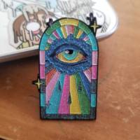 Alfileres de solapa de esmalte de coleccionista colorido de The Watcher, insignia, accesorios de logotipo personalizado, Pin de esmalte suave de dibujos animados con purpurina psicodélica
