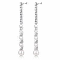 KAVNAR Boucles d'oreilles perle zircon linéaires laiton plaqué or blanc élégantes mariage