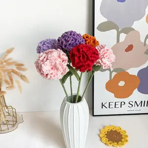 KEWEI 743 Golden Supplier Artificial Crochet Flower Crochet Carnation Flower Handmade Knit Fabric Flower Decoration Gift