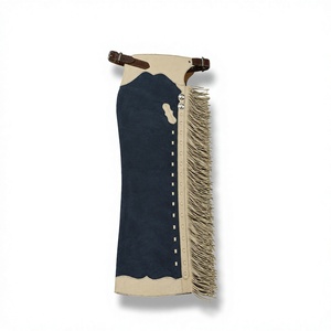 Chaps de equitación para mujer de cuero de ante premium con cierre de botones, de piel de vaca auténtica, estilo western, color azul crema, para rodeo. - Product Image 1